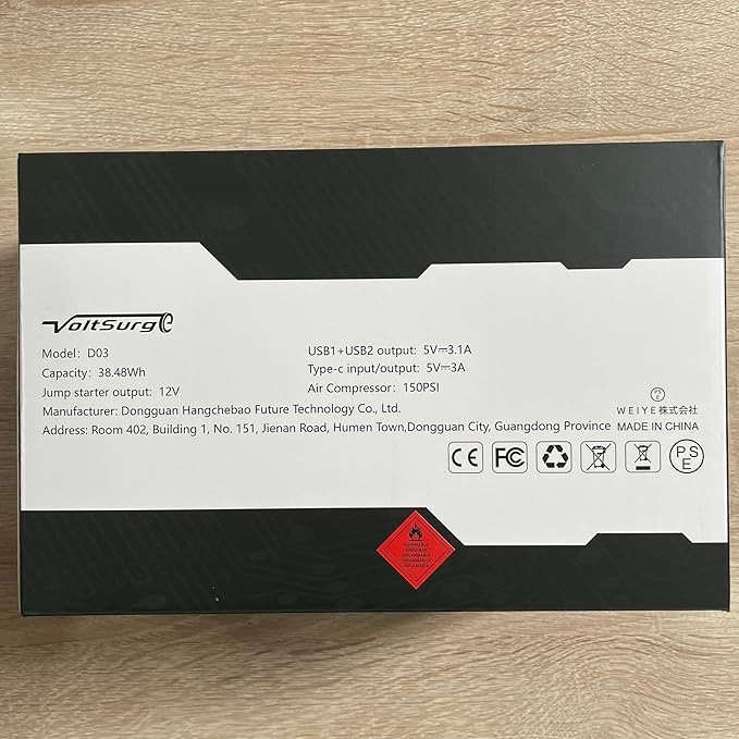 Car Jump Starter with Air Compressor, VoltSurge 6000A Peak 12V Battery Jumper Starter Portable Booster Pack, 150PSI Safe Jump Box with LED Light(Up to 10L Gas/8L Diesel Engine)