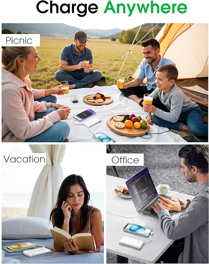 TG90° 2 Pack 10000mAh Power Bank Built-in Foldable AC Wall Plug and Cables,Pocket Size USB C Portable Charger,Ultra Slim Battery Pack Compatible with iPhone Series and Android Devices