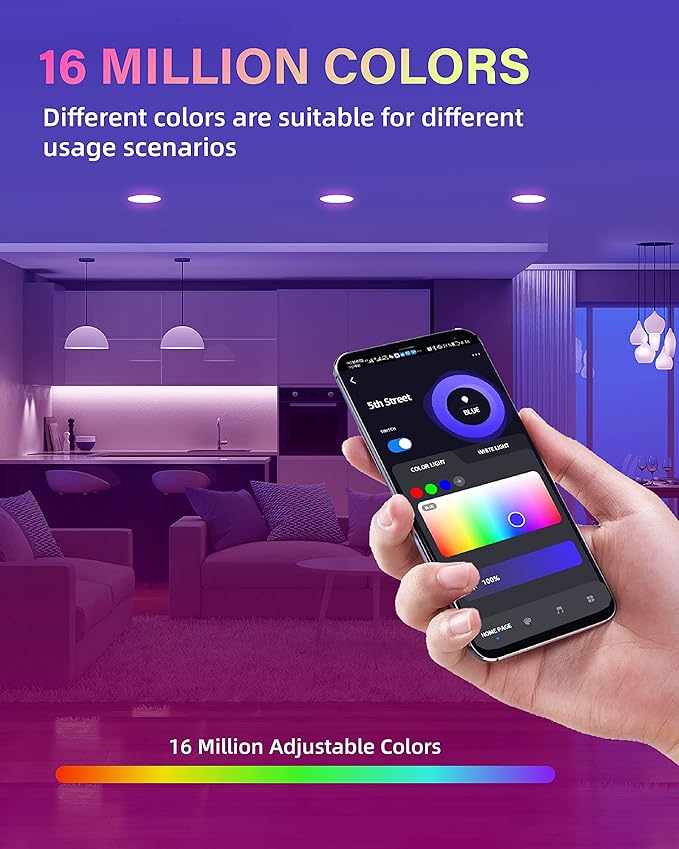 12 Pack 5/6 Inch LED Retrofit RGB Recessed Lighting, 12W 1200LM Smart Can Lights, Recessed Lights 2700K-6000K Color Changing Compatible with Alexa Assistant, Hub INCL