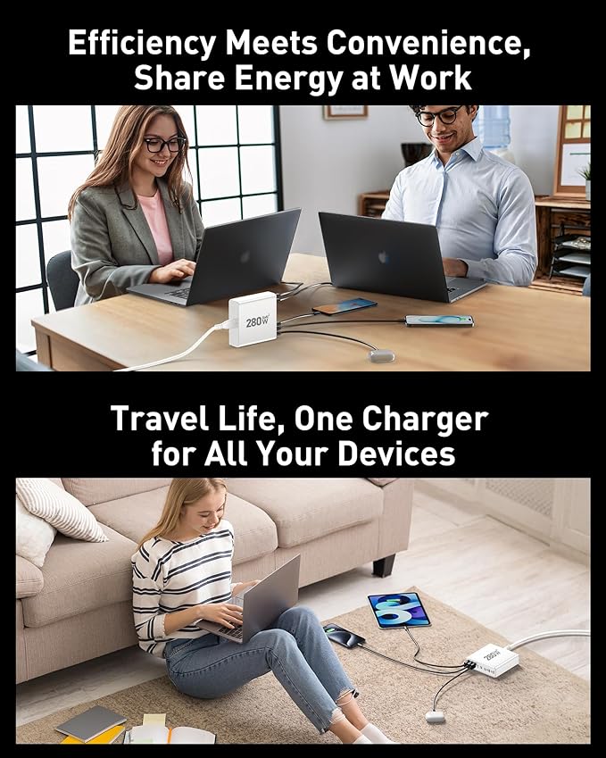 280W USB C Charger Block, 8-Port USB C Charging Station GaN III PD 65W Laptop Charger Adapter Compatible with MacBookPro/Air,DELL,iPad,Portable Charging Station for iPhone,Samsung Galaxy (White)