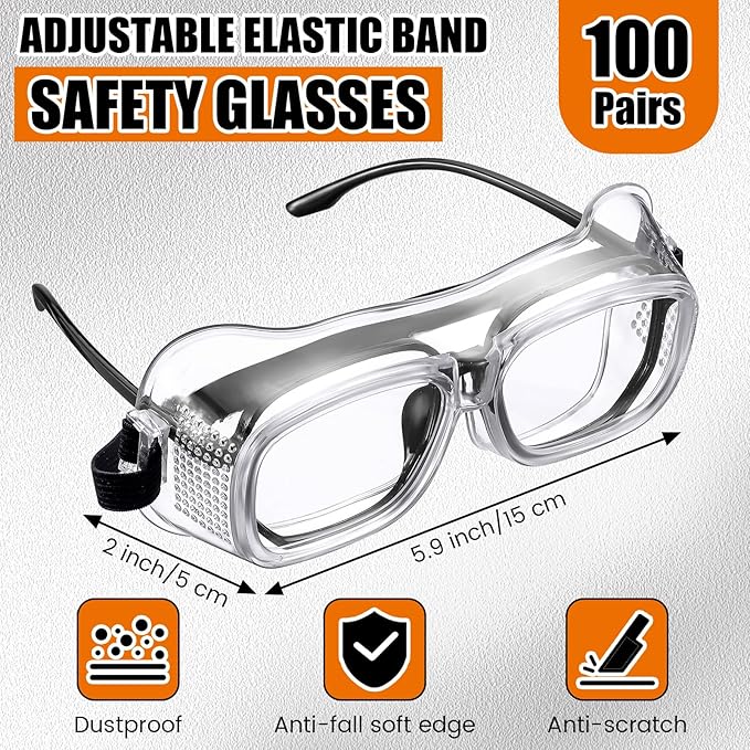 100 Pairs Safety Goggles Anti-fog Protective Safety Glasses Anti Scratch Eye Protection Clear Lens Onion Goggles Anti Dust Glasses Lightweight Eyewear for Science Lab Chemistry Construction