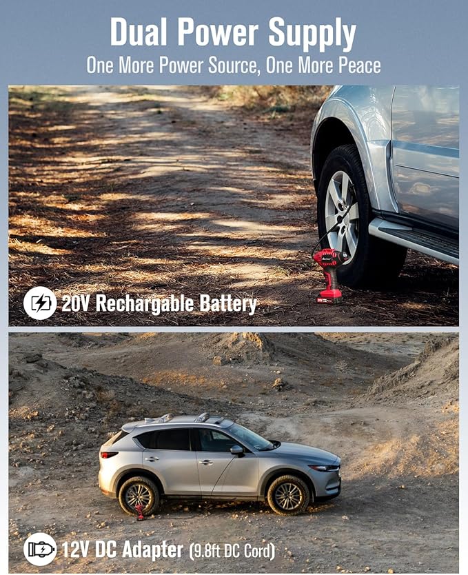 AVID POWER Tire Inflator Portable Air Compressor, 20V Cordless Car Tire Pump, Rechargeable Battery Powered Air Compressor w/12V DC Adapter, Digital Pressure Gauge