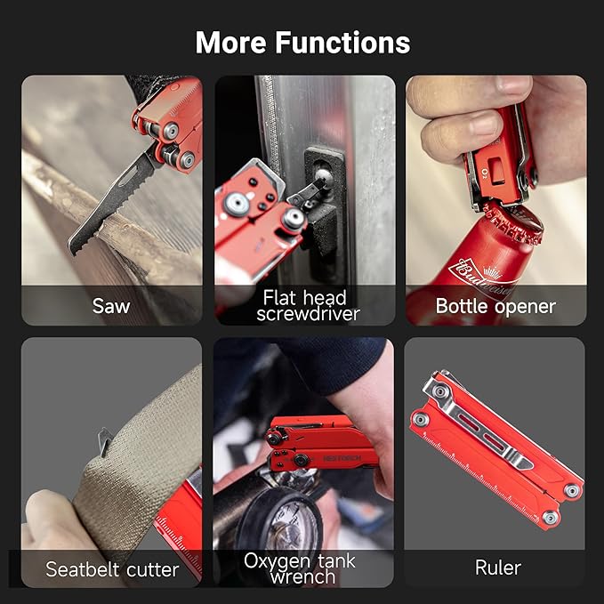 NEXTORCH PIONEER MT20 14-IN-1 Multi-tools Full-Size,Versatile Multi-tool Set with Scissors Needle Nose Pliers Pocket Clip Multi-tool (RED)