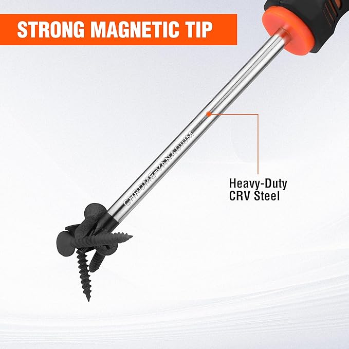 ValueMax 6-Piece Magnetic Screwdriver Set, 3 Phillips and 3 Flat Tip Screwdrivers, Non-slip Handle Screw Driver Set Kit