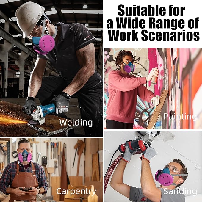 Reusable Painting Respirator Mask with 4 Pieces 2097 Filters - Half Face Gas Mask for Chemicals Spray Welding Epoxy Resin Dust Woodworking 6200 Blue