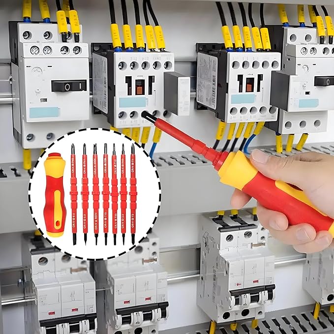 Insulated Screwdriver Set for Electricians – Ergonomic Handle, Magnetized Tips, Durable for Electrical Work, Receptacle & Outlet Screwdriver, Multi-Tool (8 in1)