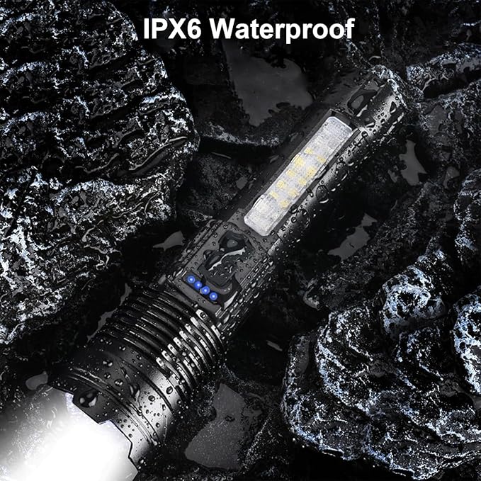 Rechargeable Flashlights High Lumens 2 Packs, 980,000L Super Bright Zoomable Tactical Flash Light with 7 Modes, Battery Powered, Cob Side Light, USB C, LED Handheld Flashlight for Emergency