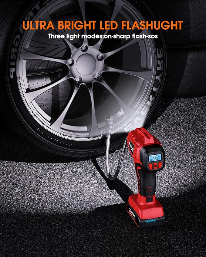 Digital Cordless Tire Inflator Portable Air Compressor Automatic 160PSI w/Gauge Screen & 4+N Smart Mode & Dual Power Supply, Rechargeable 21V Battery Powered Handheld Air Pump, Car Tire Pump