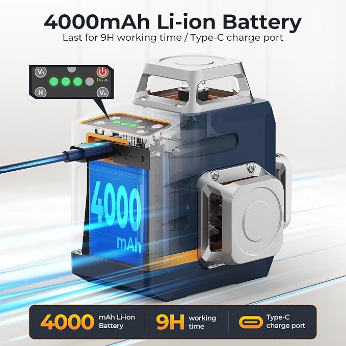 CIGMAN Laser Level Self Leveling 3x360° 3D Green Cross Line for Construction and Picture Hanging, Rechargeable battery, Remote Controller, Magnetic Rotating Stand Included