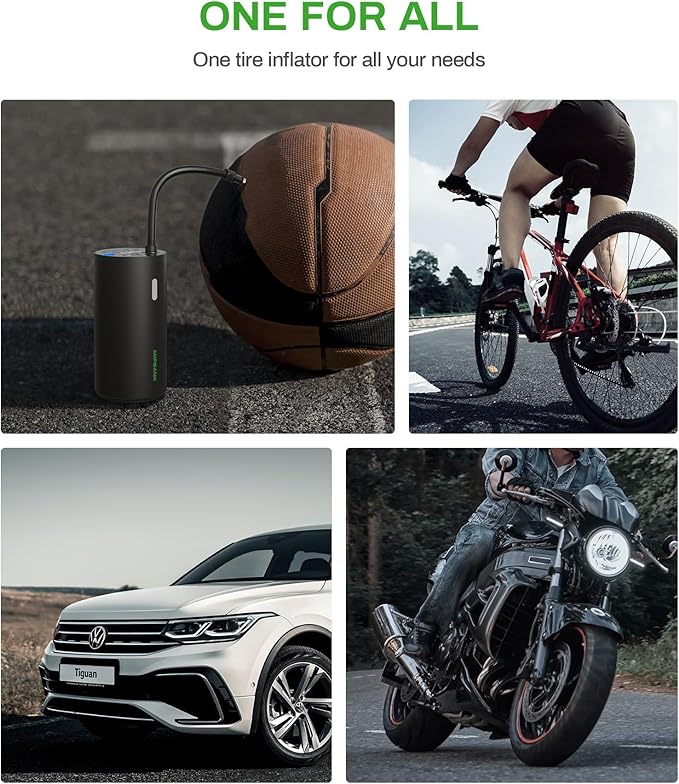 Tire Inflator Portable Air Compressor, AMPBANK AT004 Smart Air Pump for Car Tires, Auto Tire Inflator 150PSI with Pressure Gauge & LED Screen, 2X Faster Air Compressor for Car, Motorcycle, Bike, Ball