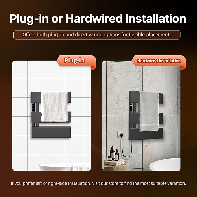 Electric Heated Towel Warmer Rack - Wall-Mounted with Timer & Temperature Control, Plug-in/Hardwired, Fast Heating, Smart Touch Panel