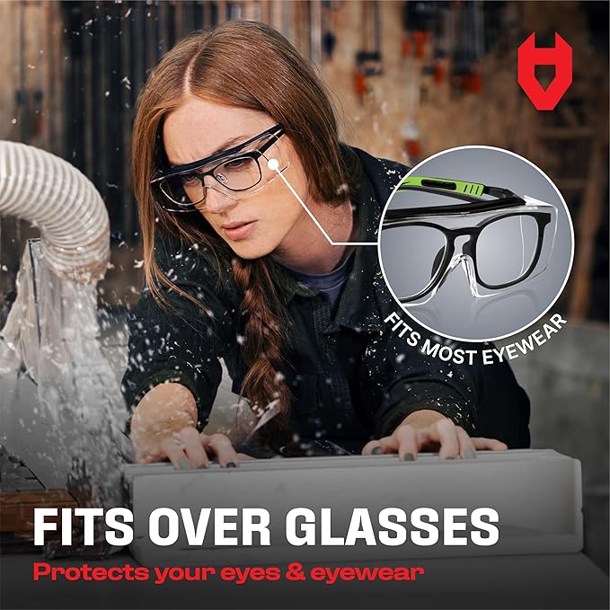 NoCry Anti Fog Safety Glasses that Fit Over Glasses with Scratch Resistant Lens — ANSI Z87 & OSHA Certified Over Glasses Safety Glasses for Men and Women with Adjustable Temples and 100% UV Protection