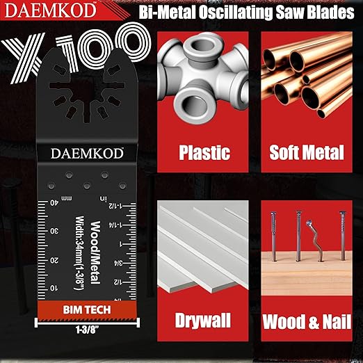 100 Pack Bi-Metal Oscillating Saw Blades Metal Cutting, 34MM Multitool Blades for Hard Wood Plastic, Multi Tool Blades Kits for Oscillating Tool Accessories