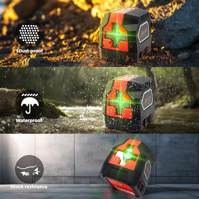 Laser Level Self Leveling Green Cross Line,Lazer Level for Picture Hanging,100ft,Rotatable 360 Degree,4 Brightness Adjustment, IP54 Waterproof, DIY, Construction, Magnetic Base, Battery, Carrying Bag