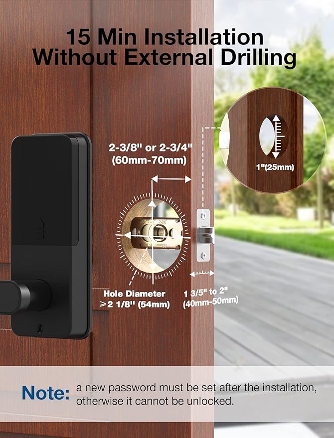 GEONFINO Smart Door Lock with Handle, 6-in-1 Fingerprint Keyless Entry Door Lock, Electronic Digital Deadbolt with Handle, Smart Lock Set Compatible with Alexa (Gateway Included)