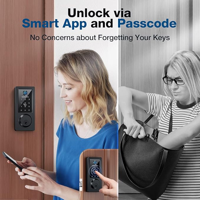 Fingerprint Keyless Entry Door Lock, Electronic Deadbolt Door Lock with, Anti-Peeping Smart Lock for Front Door, IP65 Waterproof Smart Deadbolt for Home