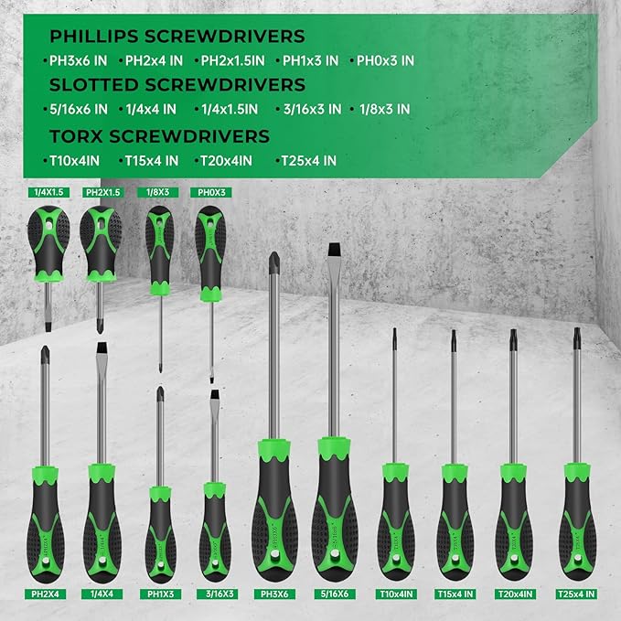 107-Piece Magnetic Screwdrivers Set with Case, Screw Driver Set, Includs Slotted, Phillips, Hex, Pozidriv,Torx and Precision Screwdriver Set, Tools for Men (107-Piece)