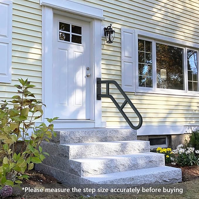 Upgraded Stair Handrails for 1-3 Steps, Wall Mounted Safety Grab Bar with Matte Finish, 27" Length Handrails for Outdoor and Indoor, Hand Rail with 2 Anti-Skid Crossbar Good for Elderly,Kids,Disabled