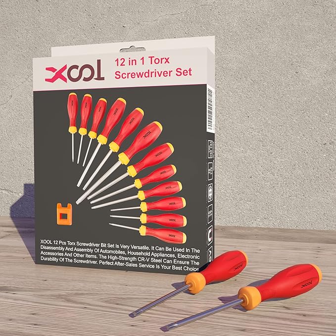 XOOL Magnetic Torx Screwdriver Set, 12-in-1 with T5 T6 T7 T8 T9 T10 T15 T20 T25 T27 T30 T40, Star Srewdriver Set for Repair, DIY, and Maintenance, Ergonomic Handle, CRV Steel, Corrosion Resistant