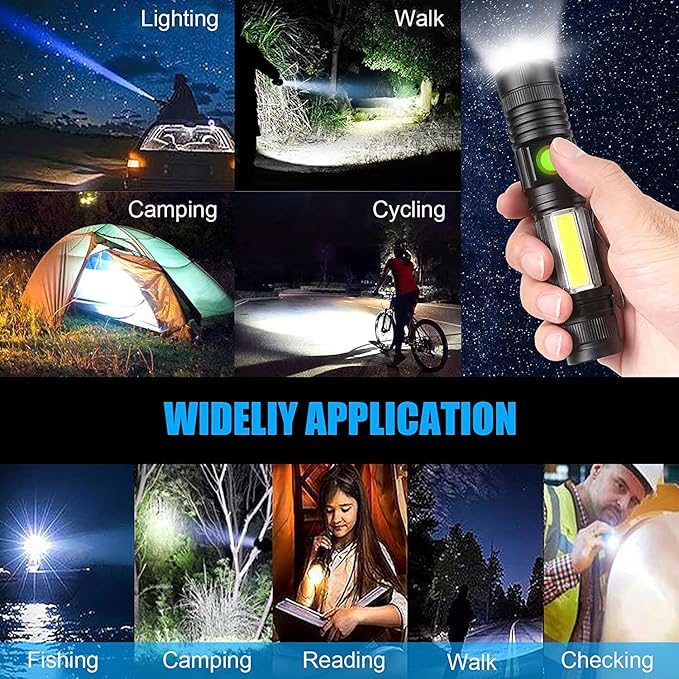 Hoxida USB Rechargeable Flashlight, Magnetic LED Flashlight, Super Bright LED Tactical Flashlight with Cob Worklight,Waterproof,Zoomable Best Small LED Flashlight for Camping, Emergency Flashlight