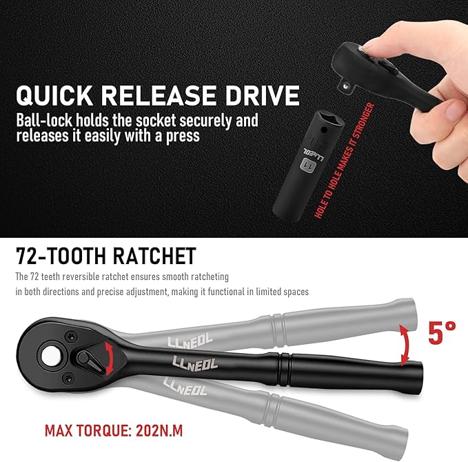 Impact Socket Set 3/8 Drive,95Pcs Deep&Shallow Socket Wrench Set,6 Point Metric&Standard Full |5/16"-3/4",8-22mm| with Spark Plug Sockets,72T Ratchet Handle, Screwdrivers for Automotive&Home