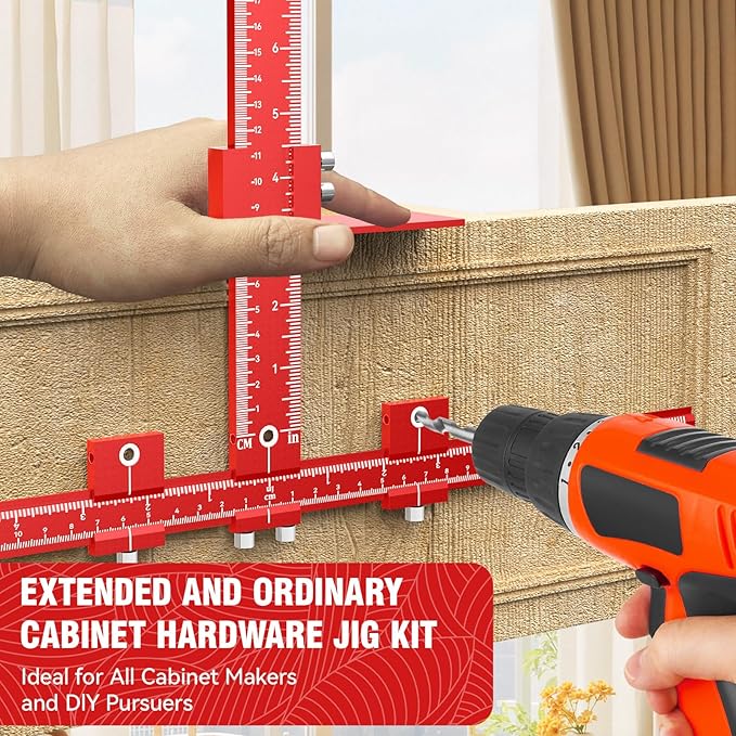 Extended Cabinet Hardware Jig Kit, 32-inch & 16-inch Detachable MAX Cabinet Handle Jig with Auto Center Punch, Aluminium Alloy Cabinet Handle Template Drill Guide, Drawer Pull Jig for Handle Knob Pull