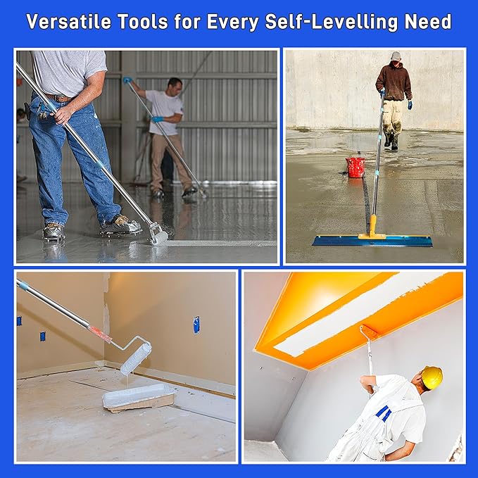 Self Leveling Cement Tool Kit- Epoxy Floor Tool Includes Spiked Roller for Self Leveling, Adjustable Poles Up to 63", Flooring Construction Painter Roller, Epoxy Spike Shoes and Self-Leveling Rake