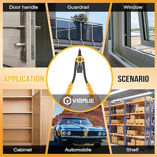 VIGRUE 14'' Rivet Nut Tool Hand Rivet Tool Kits with 7PCS Metric & Inch Mandrels and 150PCS Metric & SAE Rivet Nuts Assortment and Rugged Carrying Case