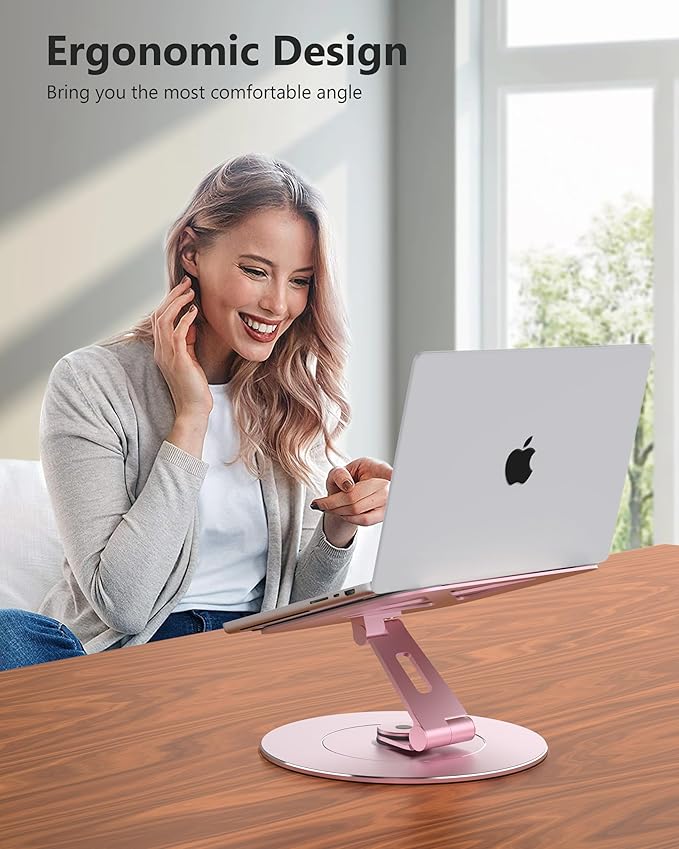 Ultra-Stable Swivel Laptop Stand for Desk, 300% Larger Base Stability, Military-Grade Aluminum, Height Adjustable Stylish Laptop Stand for Women, Suitable for 10"-17.3" Laptops Rose Gold