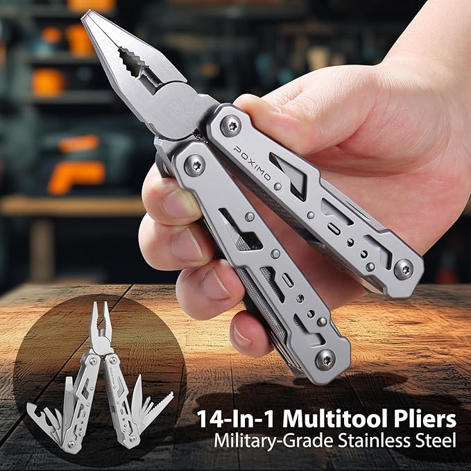 Multitools Gift Set for Men, 14-in-1 Multi-tool Pliers & Folding Knife Set with Keychain Tag, 3-Piece EDC Kit for Camping, Hiking - Premium Gift Box for Birthday, Christmas, Father’s Day
