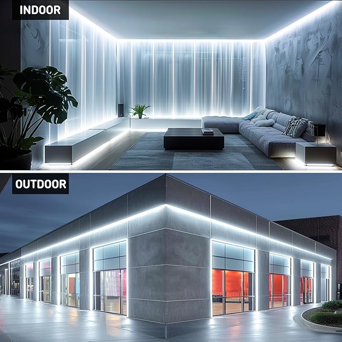 GZBtech Silicone COB Neon Rope Lights 33FT/10M, 6000K Super Bright Cold White Waterproof Neon Strip Light, AC 110-120V Flexible Soft Cuttable Tape Rope Lighting for Indoor Outdoor Home Commercial