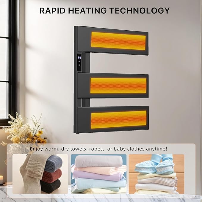 Electric Heated Towel Warmer Rack - Wall-Mounted with Timer & Temperature Control, Plug-in/Hardwired, Fast Heating, Smart Touch Panel