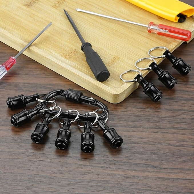LUEXBOX 1/4 Inch Bit Holder Keychain, Hex Screwdriver Bits Holder Extension Bar, Quick Change Screw Bit Holder for Most Electric, Hand-held Screwdrivers and Drill Bits (A: Black 6pack)
