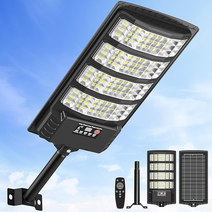 Sunwish Solar Lights Outdoor Waterproof–6500K LED Street Lights with Motion Sensor & Remote, Dusk to Dawn Flood Lights, Wide Angle Illumination Solar Parking Lot Lights for Yard, Patio, Garage