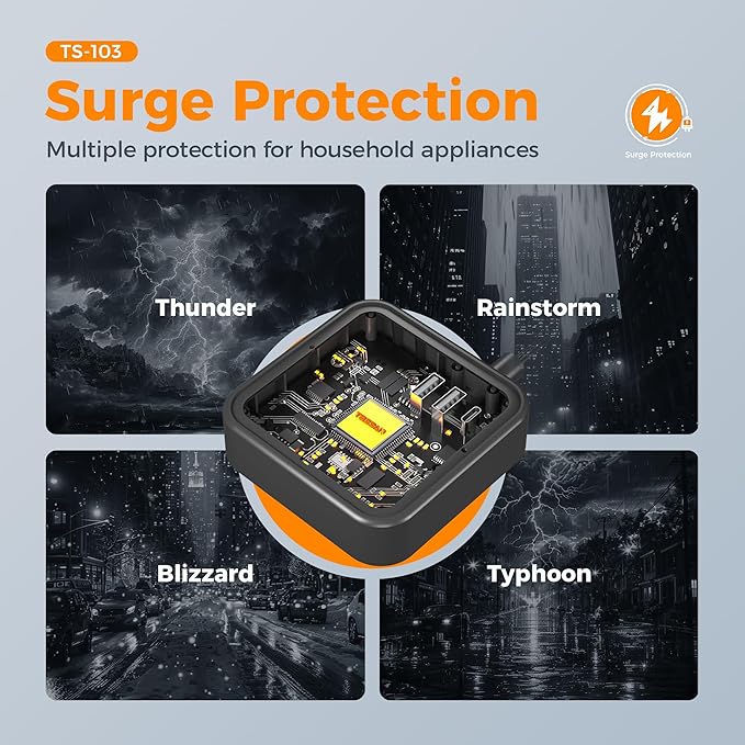 Surge Protector Power Strip, TESSAN Flat Extension Cord 5 FT with USB Ports (1 USB C) and 3 Outlets, Ultra Thin Flat Plug Wall Charger for Home, Office, School, Dorm Room Essentials, Black