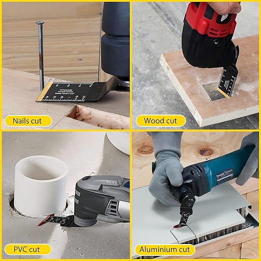 12PCS Titanium Oscillating Saw Blades, Multitool Blades for Wood, Plastic and Soft Metal Nails, Oscillating Tool Blades Kits Fit Dewalt, Bosch, Ryobi, Milwaukee, Rockwell