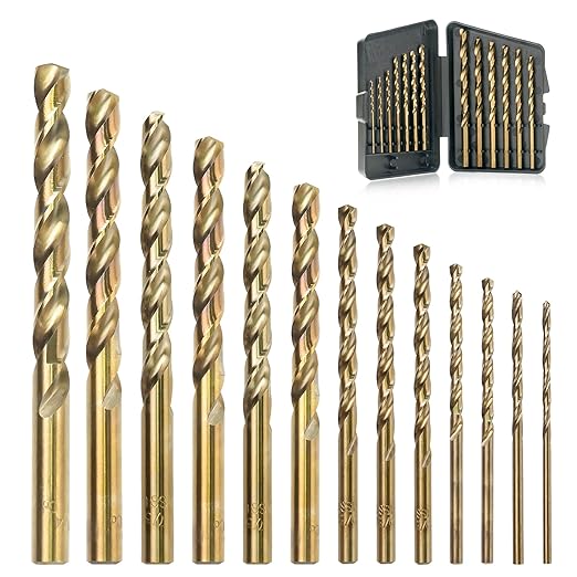 13Pcs Cobalt Drill Bits Set, M35 HSS 135 Degree Tip, Twist Jobber Length Drill Bit Kit for Hardened Metal, Cast Iron, Stainless Steel, Plastic and Wood with Storage Case 1/16"-1/4"