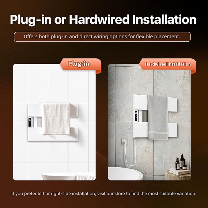 Electric Heated Towel Warmer Rack - Wall-Mounted with Timer & Temperature Control, Plug-in/Hardwired, Fast Heating, Smart Touch Panel