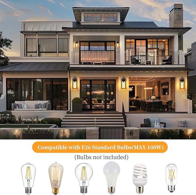 16'' Large Dusk to Dawn Outdoor Lighting 2 Packs, Modern Outdoor Lanterns for Porch, Waterproof Exterior Light Fixture Wall Sconces Lamps, Outside Lights for House Patio, Garage, Farmhouse, Brown