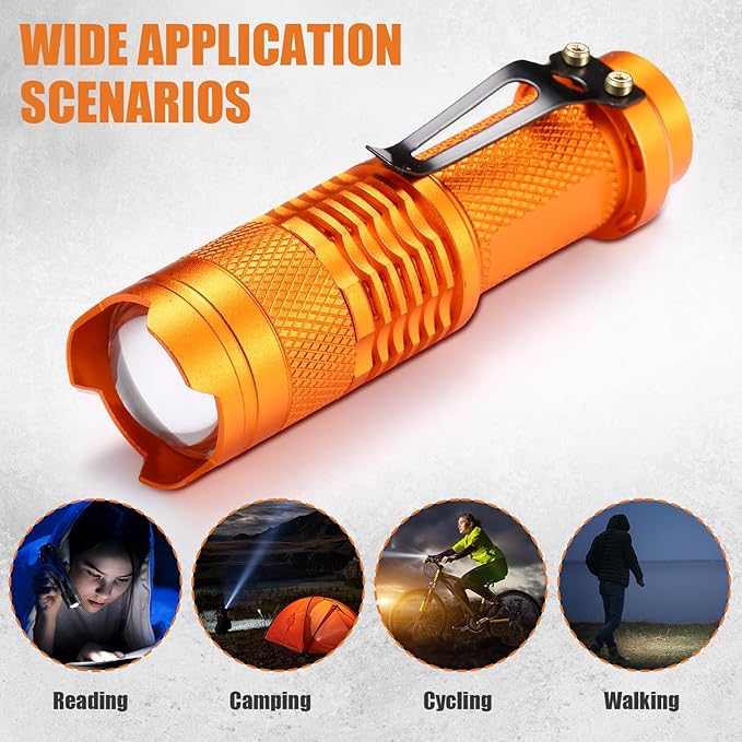 Fumete 20 Pieces LED Flashlight Mini 3 Mode Tactical Torch Small Water Resistant Pocket Flash Light Adjustable Focus Light Pen for Men, Father, Indoor Outdoor Hiking(Orange)