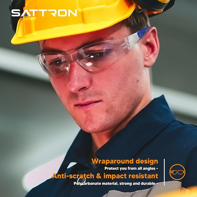 Clear Safety Glasses 24 Pack, Polycarbonate Lens with Rubber Temples, Safety Goggles Anti-Scratch Impact Resistant, Eye Protection for Work Lab Construction, Clear Lens/Blue Frame