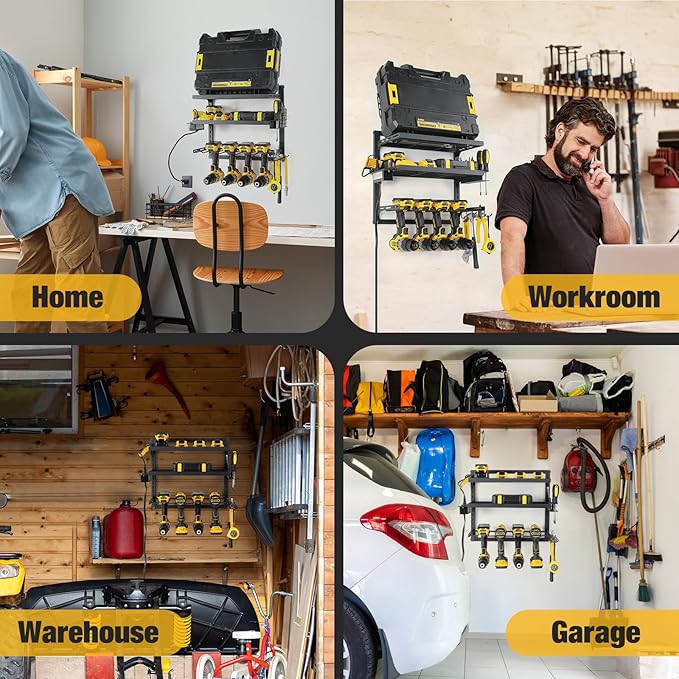 COFIT Power Tool Organizer with Adjustable Height 3-Tier Iron Tool Rack and Wall Mount Charging Station for Drill and Garage Workshop