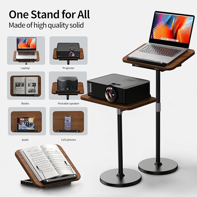 2 in 1 Dual-use Laptop Floor Stand & Laptop Stand for Desk, Small Adjustable Table with Height Adjustable from 16.5" to 51", Wooden Portable Tall Laptop Stand for Projector, Ipad, Tablet, Recipe