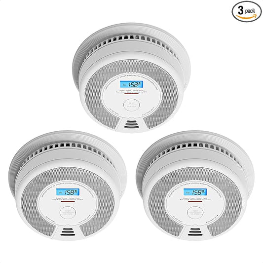 X-Sense 10-Year Battery Combination Smoke Carbon Monoxide Alarm Detector with Large LCD Display, Standalone Model, 3-Pack