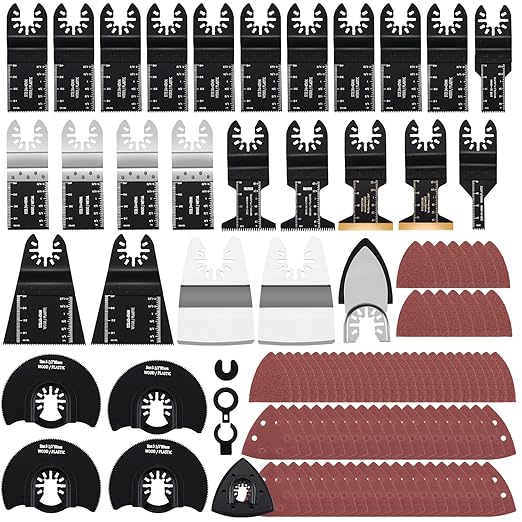 115PCS Oscillating Tool Saw Blades Multitool Kits Sandpaper Cutting Wood Metal Plastics Quick Release Fit Fine Dewalt Ryobi Milwaukee Rockwell Makita Fein Porter Cable Bosch