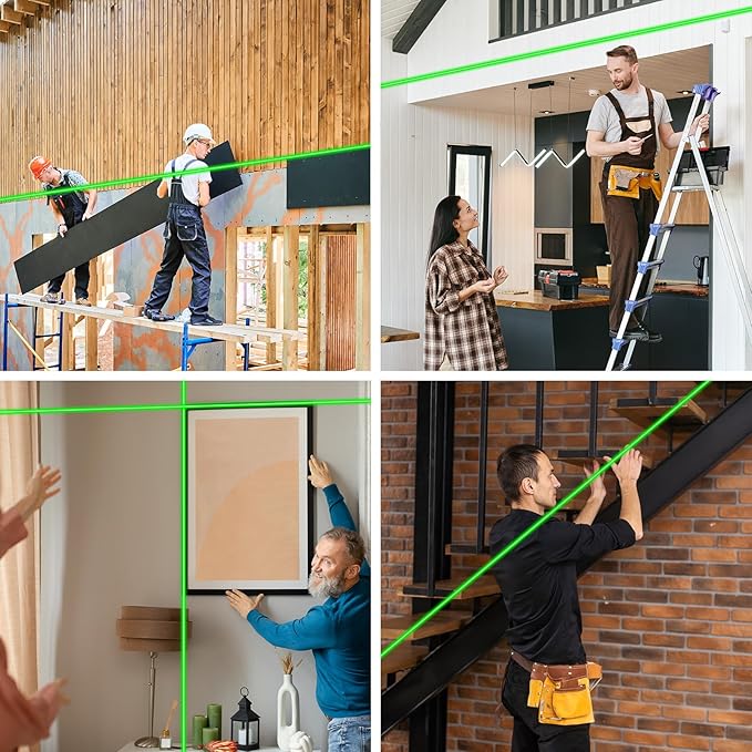 Laser Level with Tripod, 4x360° Green Line Laser Tool with Self-Leveling & Manuel Models, Remote/Touch Control, Rechargeable Battery for Picture Hanging, Tile, Home Renovation (Bag Included)