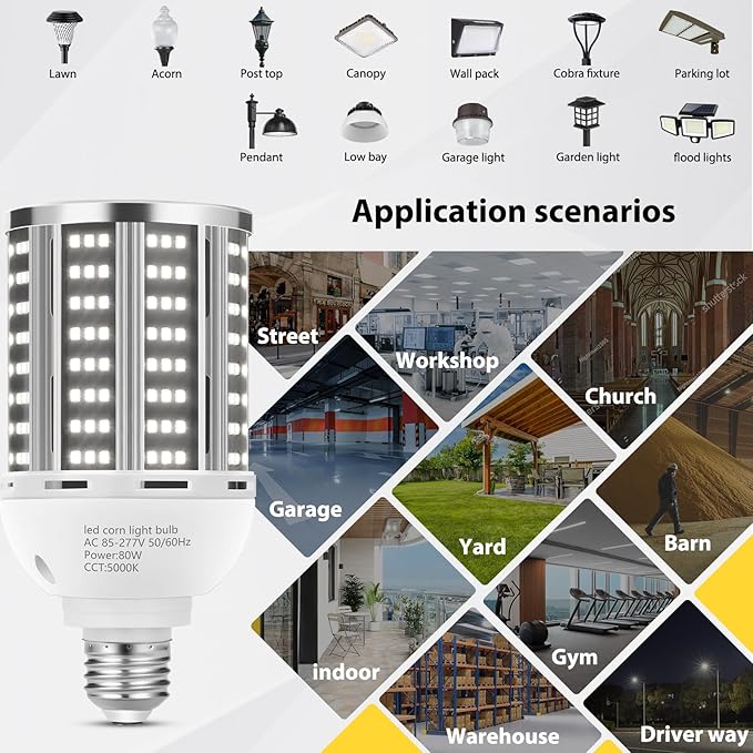80W 2 pack LED Corn Light Bulb(800W Equivalent ),Commercial Grade DayLight 5000K E26/E39 10500LM Medium Mogul Base LED Lamp,Large Area Lights For Outdoor Indoor Garage Warehouse Factory Bay Light