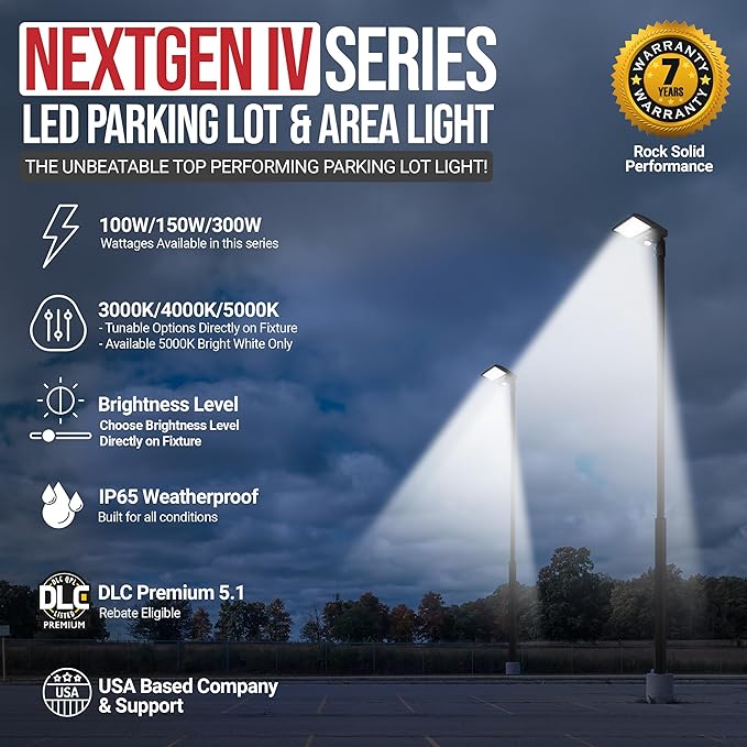 RuggedGrade 277-480V - 150 Watt NextGen IV Series LED Parking Lot Light with Motion Sensor - 22,500 Lumen - Color Selectable 30K/40K/50K - Slip Fit - Black