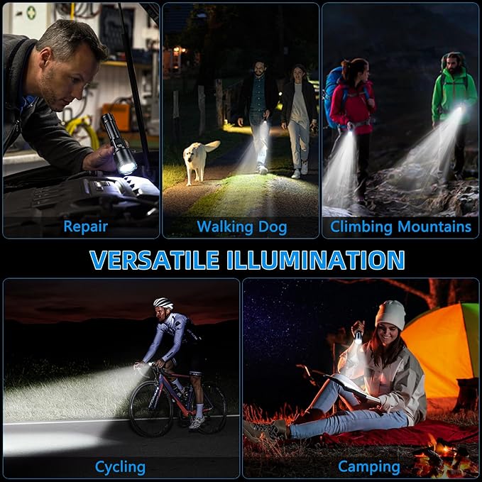 Rechargeable Flashlight 3000 High Lumens, LED Super Bright Flash Light, Tactical Flashlights with LCD Power Display, 6 Modes, Waterproof, Brightest Flashlight for Emergencies Camping