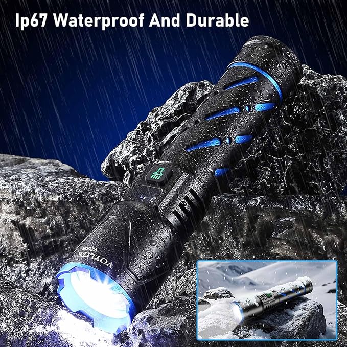Rechargeable Flashlights High Lumens - 10000 LM, 5000mAh Battery with LCD Display, 3 Modes, Zoomable & IP67 Waterproof - for Camping, Dog Walking, Emergencies